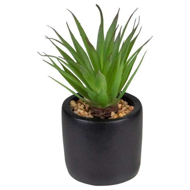 Green Artificial Sword Grass In Black Pot