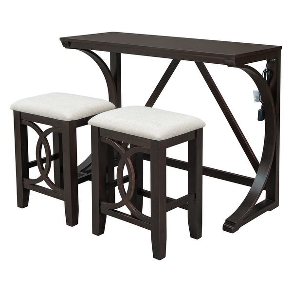 3-Piece Counter Height Dining Table Set with USB Port Espres