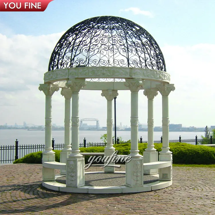 Outdoor Garden Hand Carved Outdoor Pavilion Large Garden Round White Marble Gazebo