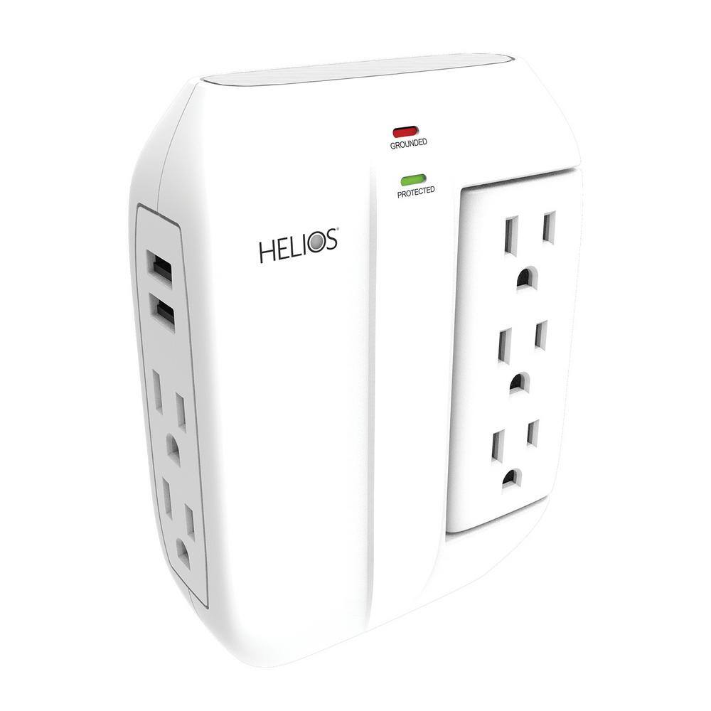 Helios 5-Outlet Wall Tap Surge Protector with 2 USB Charging Ports AS-HP-5R