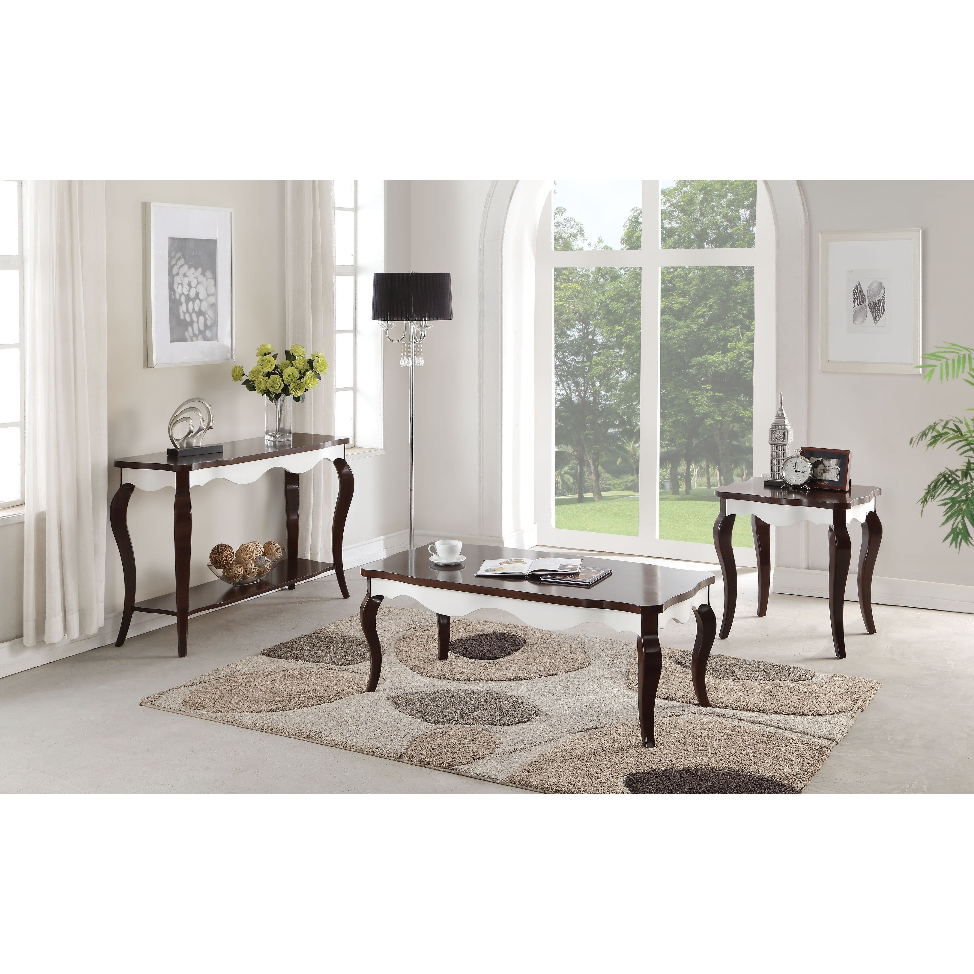 ACME Mathias Coffee Table， Walnut and White - 1 Piece