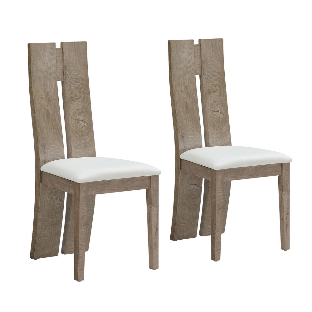 Set of 2 Dining Chair with PU Leather Cushion Seat and Wooden Back