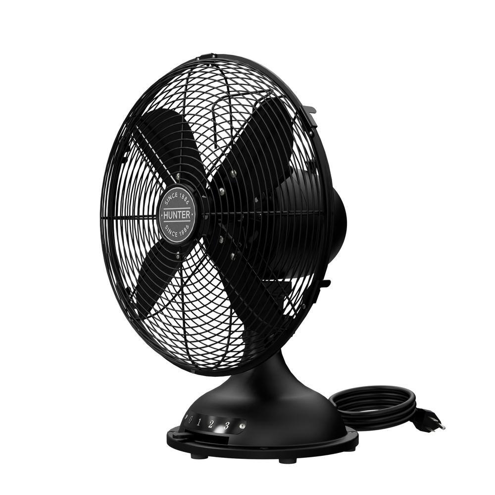 Hunter Classic 12 in. 3-speed Desk Fan in Matte Black with Non-slip Base and Easy-Carry Handle 97314