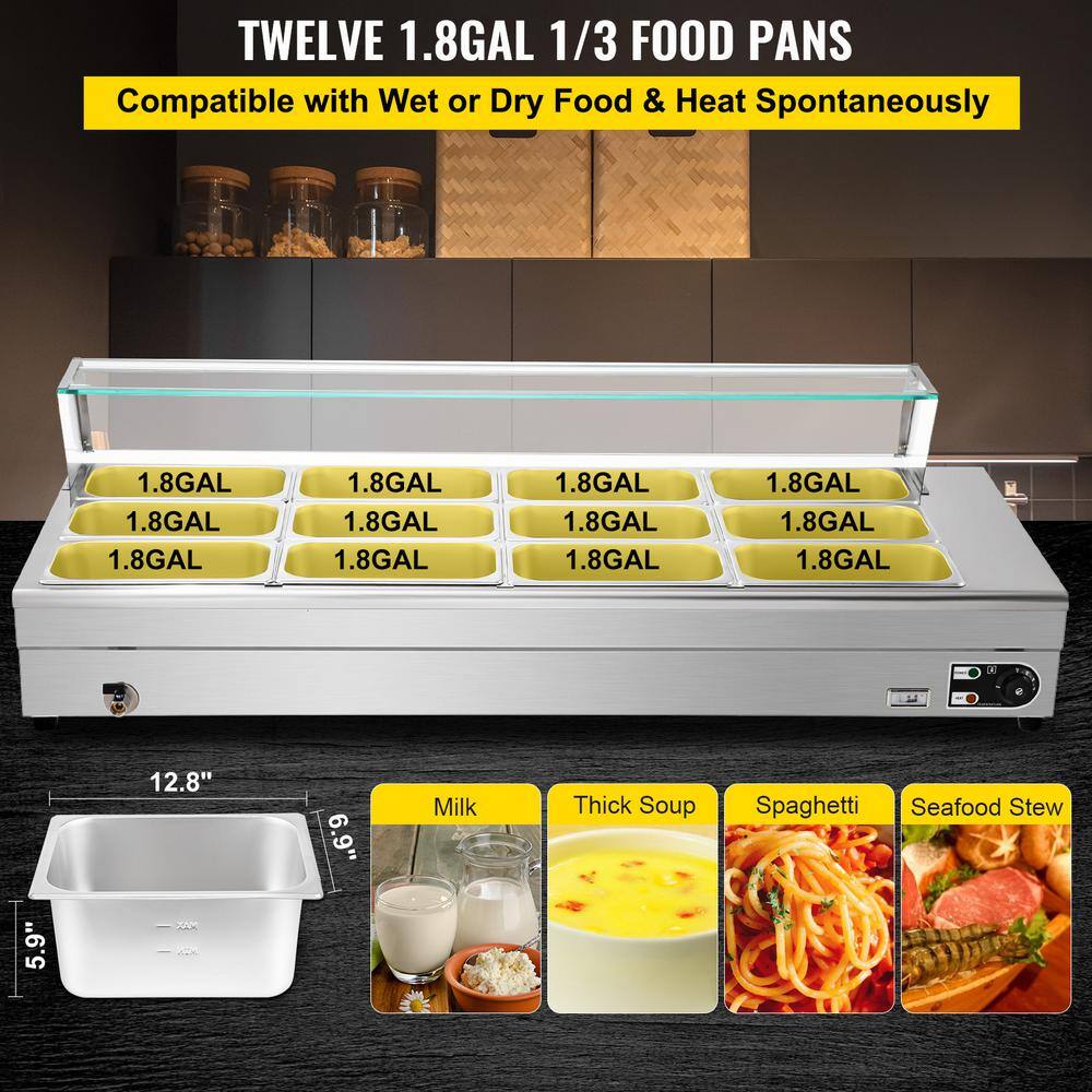 VEVOR Electric Countertop Food Warmer 84 Qt. 12 Pan x 13 GN Commercial Food Steam Table 6 in. Deep 1500-Watt BLZBWTC12P1300001V1