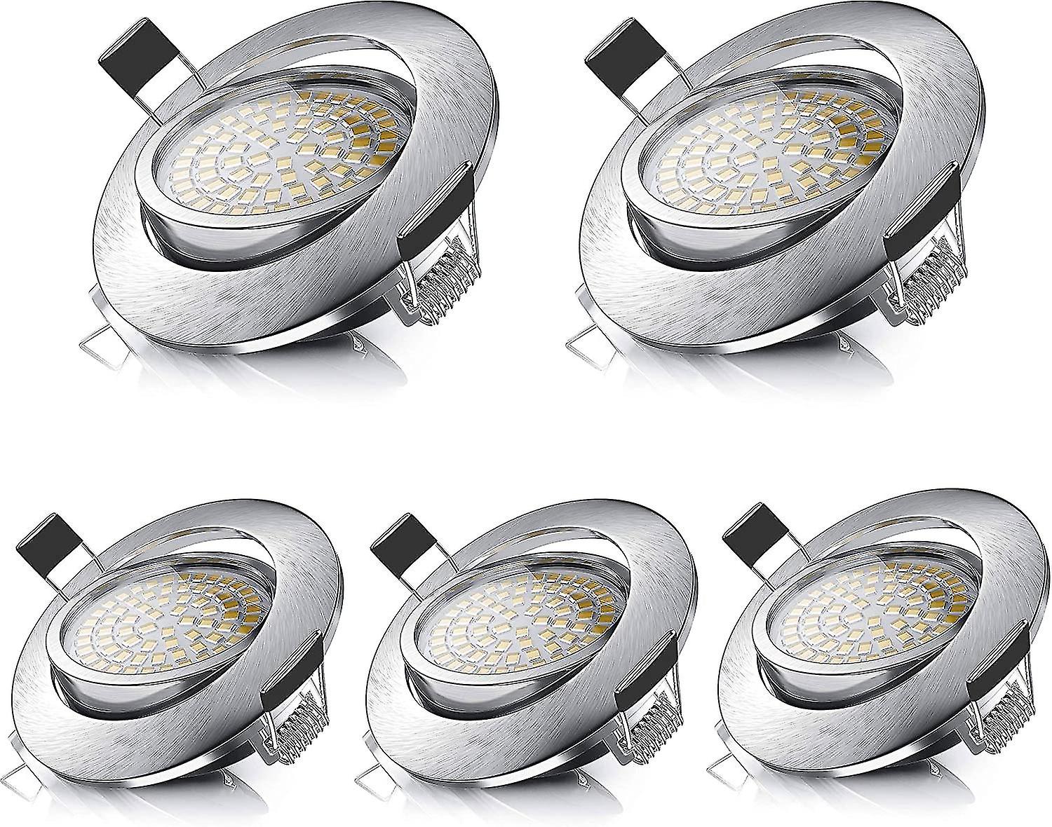 Led Downlight Adjustable Round 5w Ultra Thin Warm White 3000k 470lm 230v Ip44 Recessed (5 Pieces) [energy Class A++]