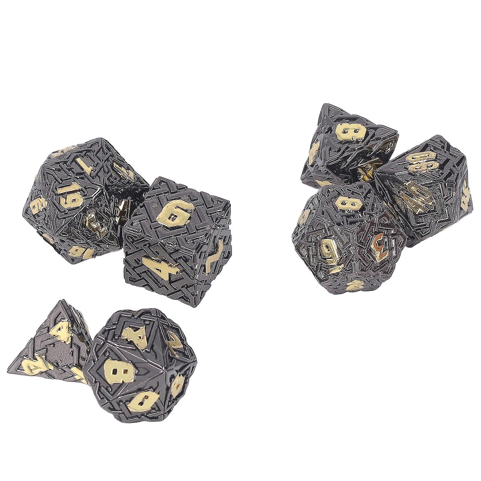 Solid Dices Toy Metal Polyhedron Clear Number Role Playing Rolling Dice Toy Set for Tabletop Electroplated Black Gold Font