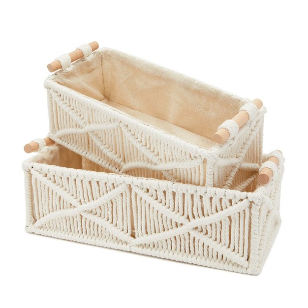 Okuna Outpost 2 Pack Macrame Storage Basket For Nursery Bohemian Style Home Decor And Nursery 2 Sizes White