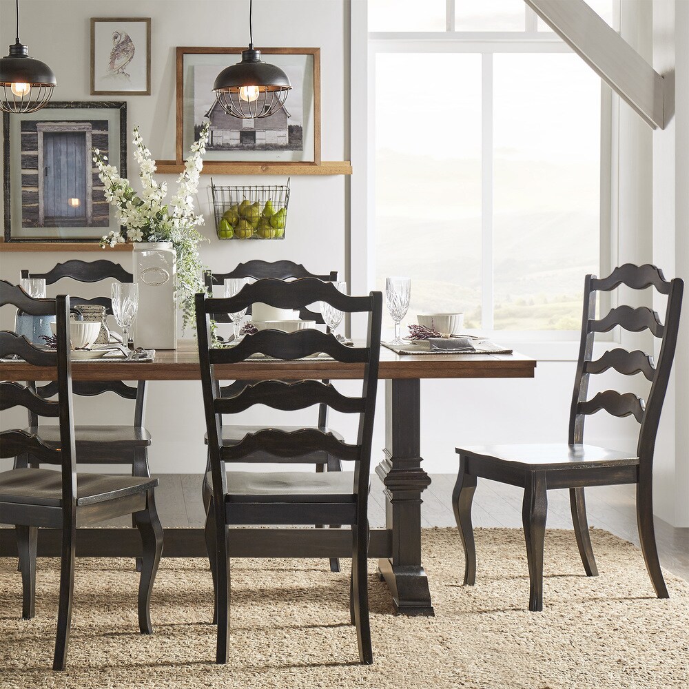 Eleanor Black Farmhouse Trestle Base French Ladder Back 5 piece Dining Set by iNSPIRE Q Classic