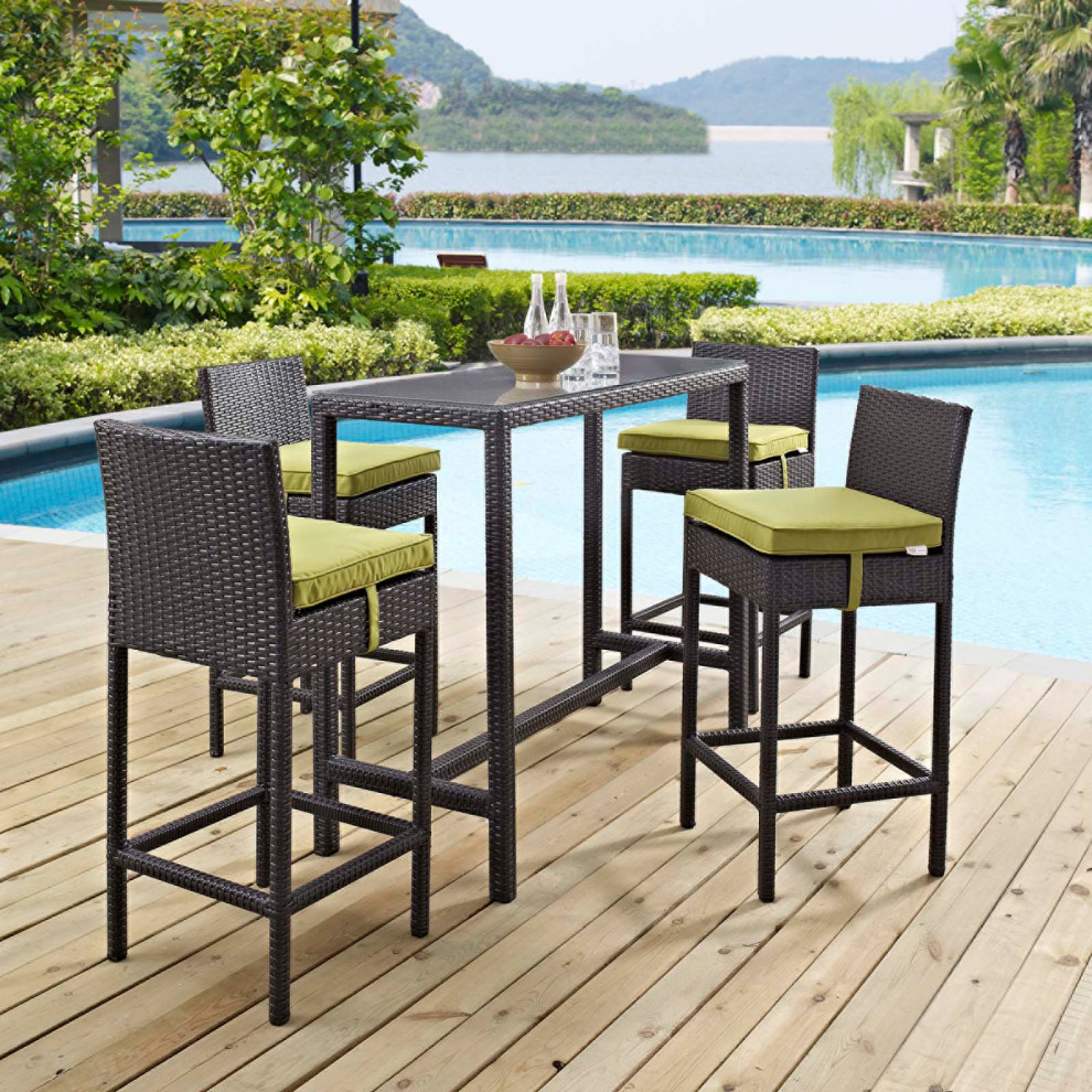 Convene 5 Piece Outdoor Wicker Rattan Pub Set   Tropical   Outdoor Pub And Bistro Sets   by ShopFreely  Houzz