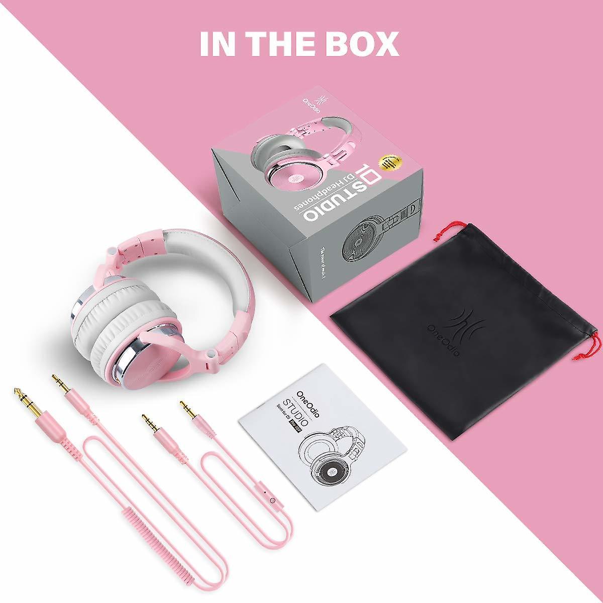 In-Ear Headphones， Wired Bass Headphones， Foldable Lightweight Headphones， Shared Port and Mic for Podcast Guitar PC TV (Light Pink)