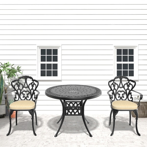 3/5Piece Cast Aluminum Outdoor Dining Set with 35.43 in. Round Table and Random Color Cushions