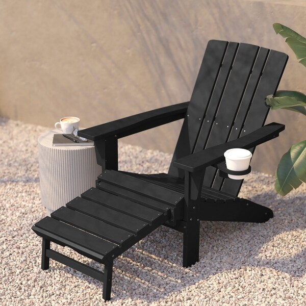 Commercial AllWeather Adirondack Chair with Pullout Ottoman and Cupholder