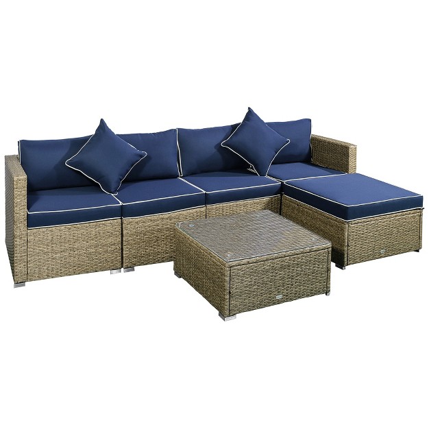 Outsunny 6 Pieces Outdoor Pe Rattan Sofa Set Sectional Conversation Wicker Patio Couch Furniture Set With Cushions And Coffee Table