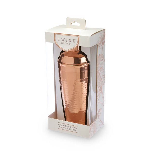 Twine Hammered Copper Cocktail Shaker Stainless Steel Cobbler Shaker With Strainer Copper Plated 25 Ounces Set Of 1