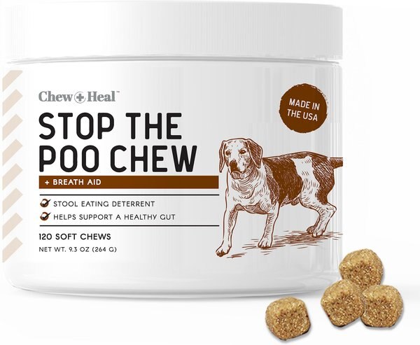 Chew + Heal Stop The Poo Soft Chew Coprophagia and Digestive Supplement for Dogs， 120 count