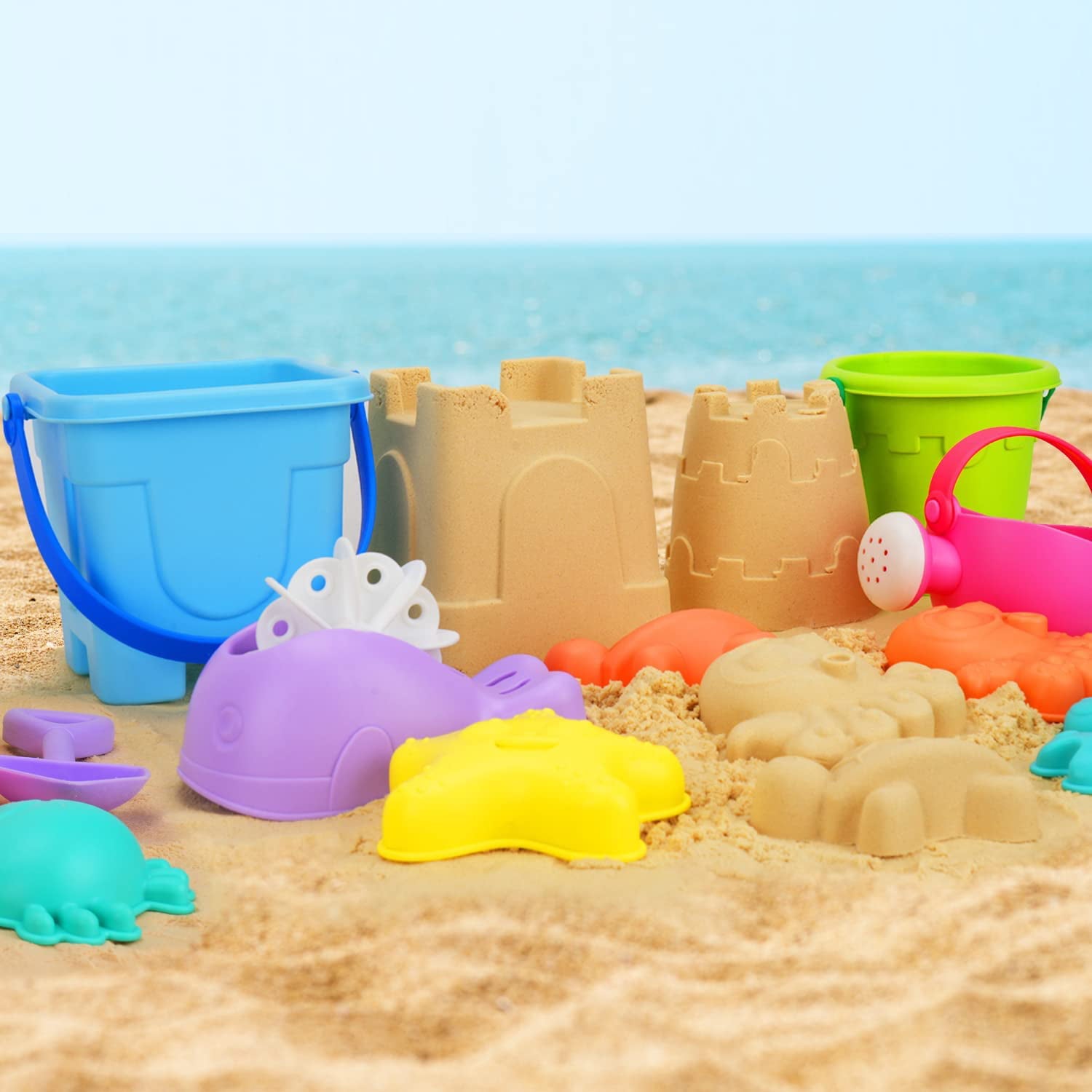 TOY Life Beach Toys for Toddlers Kids, Sand Toys for Kids Toddler, Sandbox Toy for Toddler Incl Beach Bucket and Shovel Set, Animal Mold, Travel Beach Toy for Toddler 3-4-6-8-10 with Castle Bucket