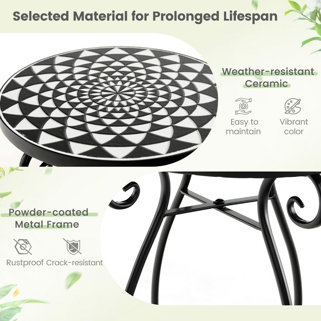 Costway Mosaic Outdoor Side Table Round End Table With Weather Resistant Ceramic Tile Tabletop