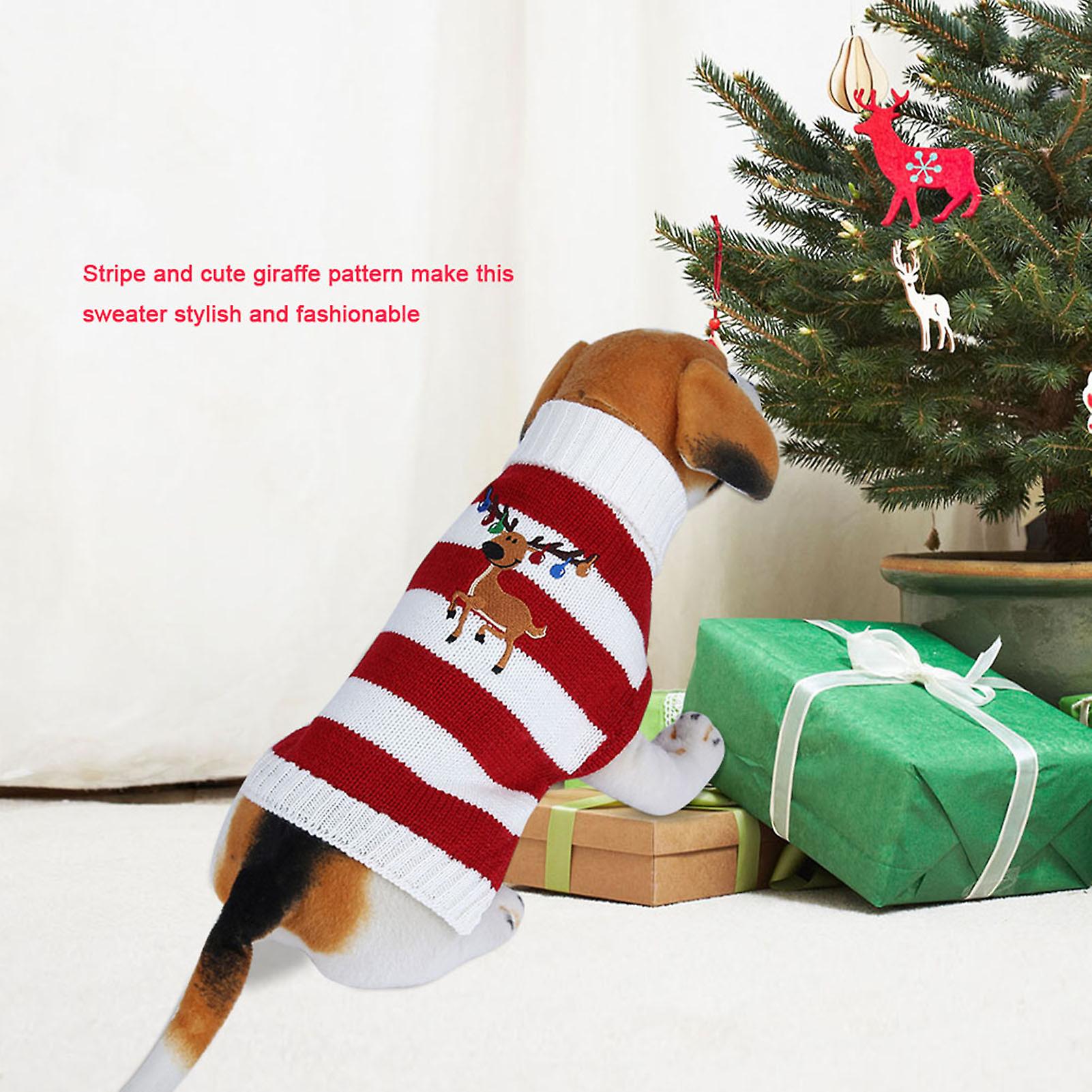 Fashionable Pet Warm Sweater Cute Stripe Clothes Cat Dog Winter Coat For Christmas(red M)