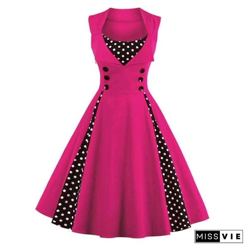 Plus Size Women Robe Retro Vintage Dress Dot Swing Pin Up Summer Party Dresses