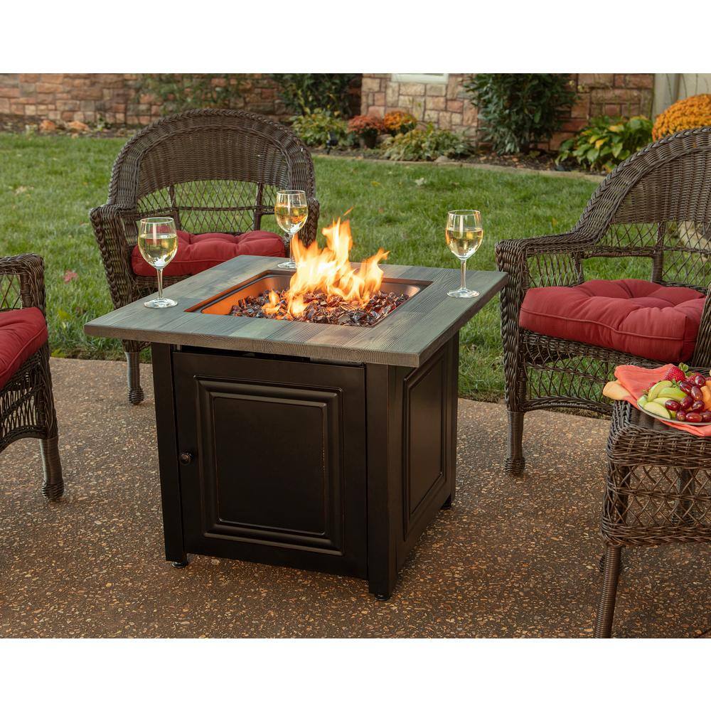 Endless Summer 30 in. W x 25.4 in. H Square Steel Frame and Wood Grain Print Resin Mantel LP Gas Fire Pit with Integrated Ignition GAD15285SP