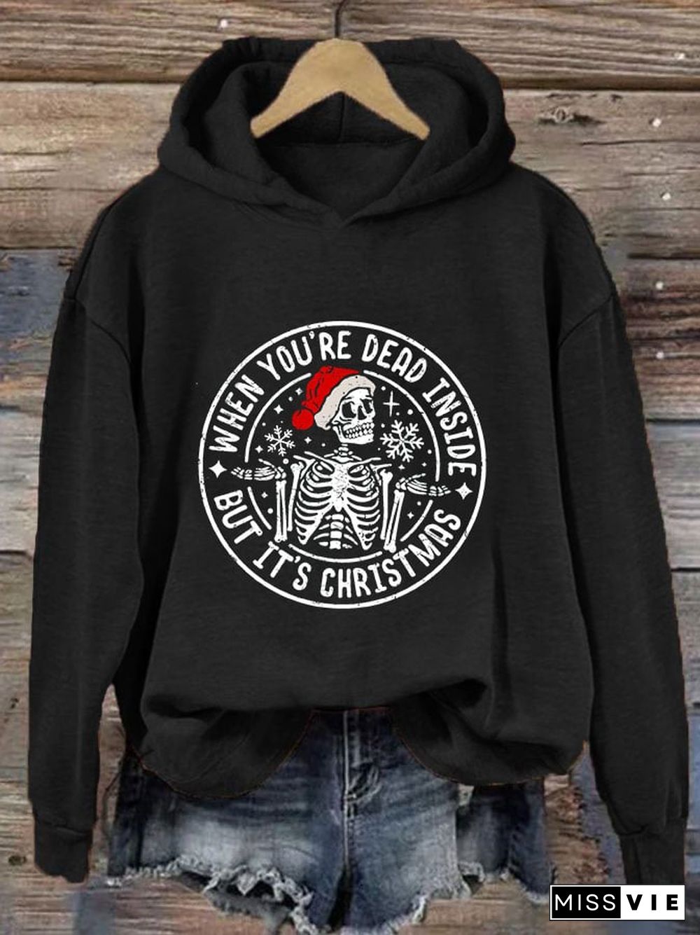 Women's When You're Dead Inside But It's Christmas Print Hooded Sweatshirt