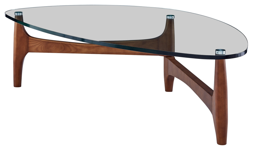 Mod Soft Triangle Clear Glass And Walnut Coffee Table   Midcentury   Coffee Tables   by HomeRoots  Houzz