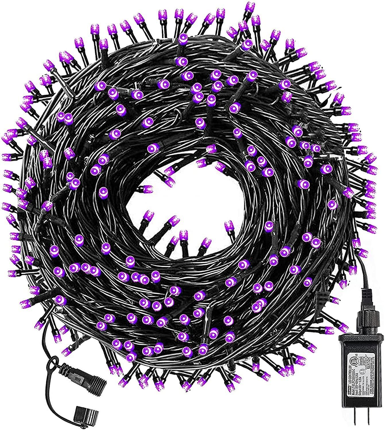 Purple Halloween Lights 100ft 300 LED Outdoor String Lights with 8 Lighting Modes Plug Party Decor