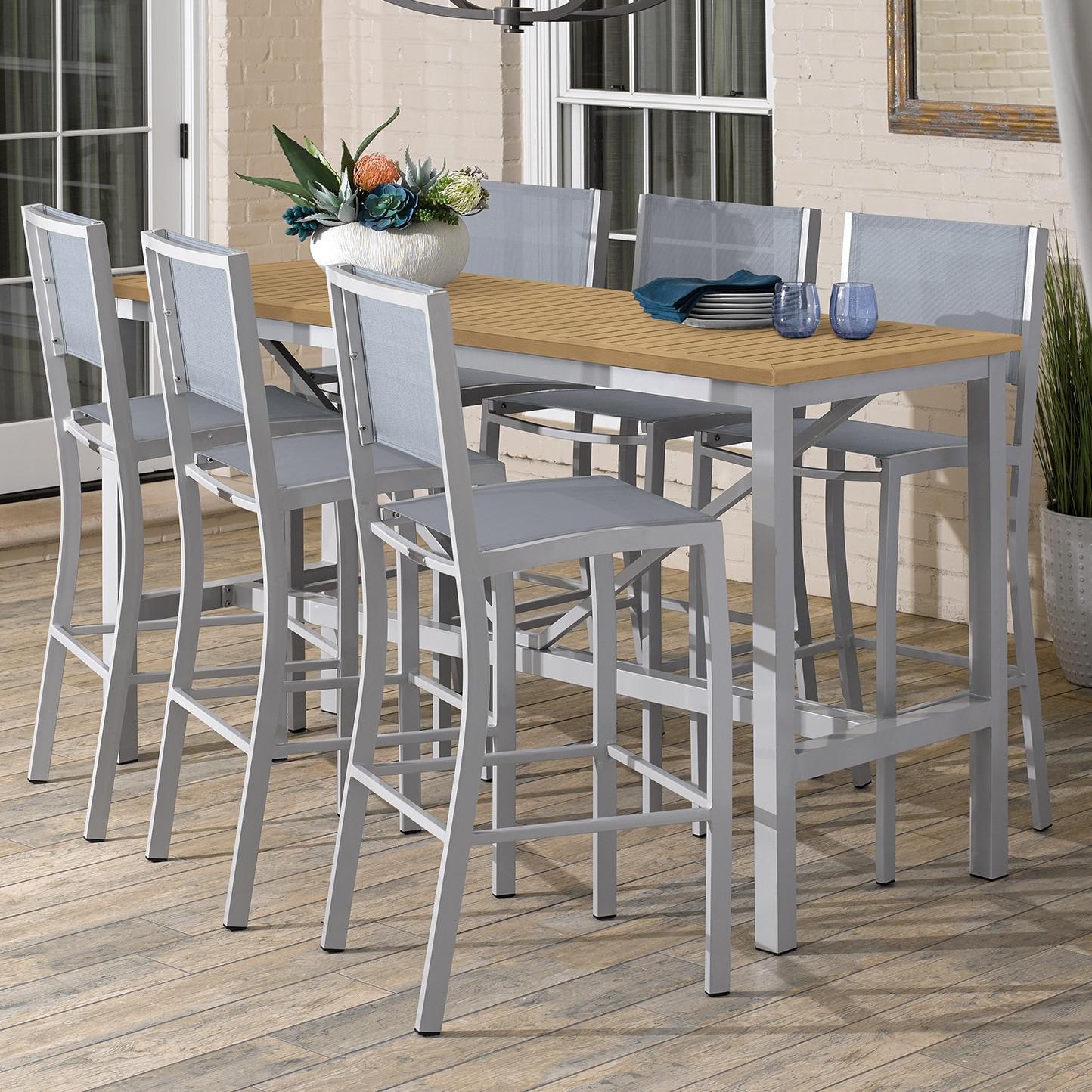 Travira 7 Piece Aluminum Patio Bar Set W/ 72 X 30 Inch Rectangular Tekwood Natural Table By Oxford Garden - Slate Sling