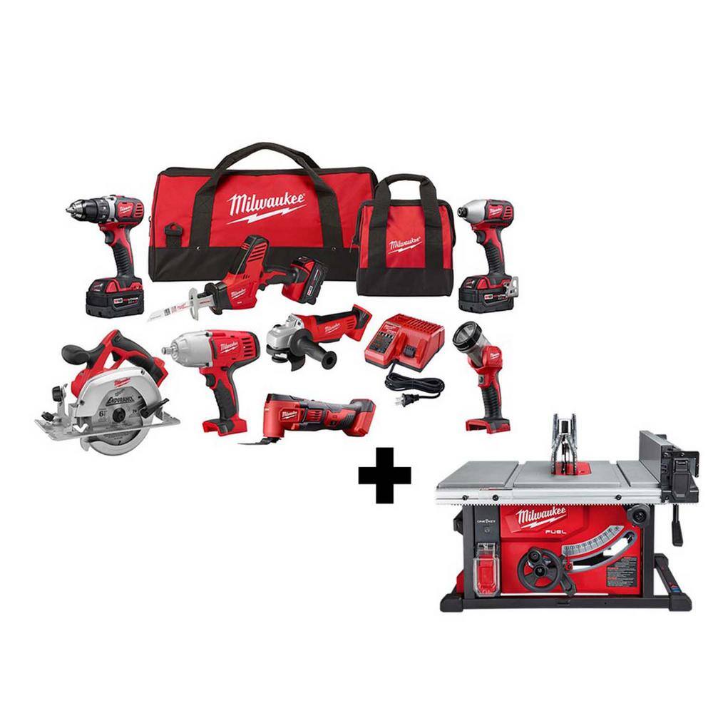 MW M18 18V Lithium-Ion Cordless Combo Kit (8-Tool) W FUEL 8-14 in. Table Saw 2691-28XC-2736-20