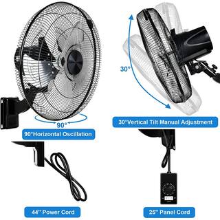 Aoibox 18 in. 5 Speed Settings Metal Wall Mount Fan in Black for Household Commercial 90 Degree Horizontal Oscillation 1-Pack SNSA11FN013