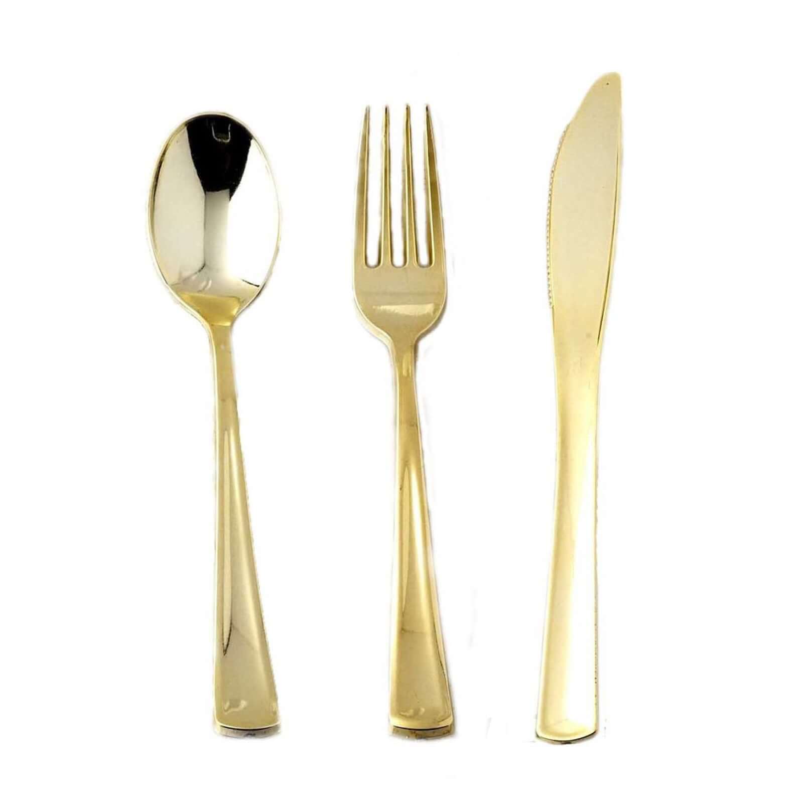 24 Pack Metallic Gold Classic Heavy Duty Plastic Utensil Set, Disposable Silverware 7