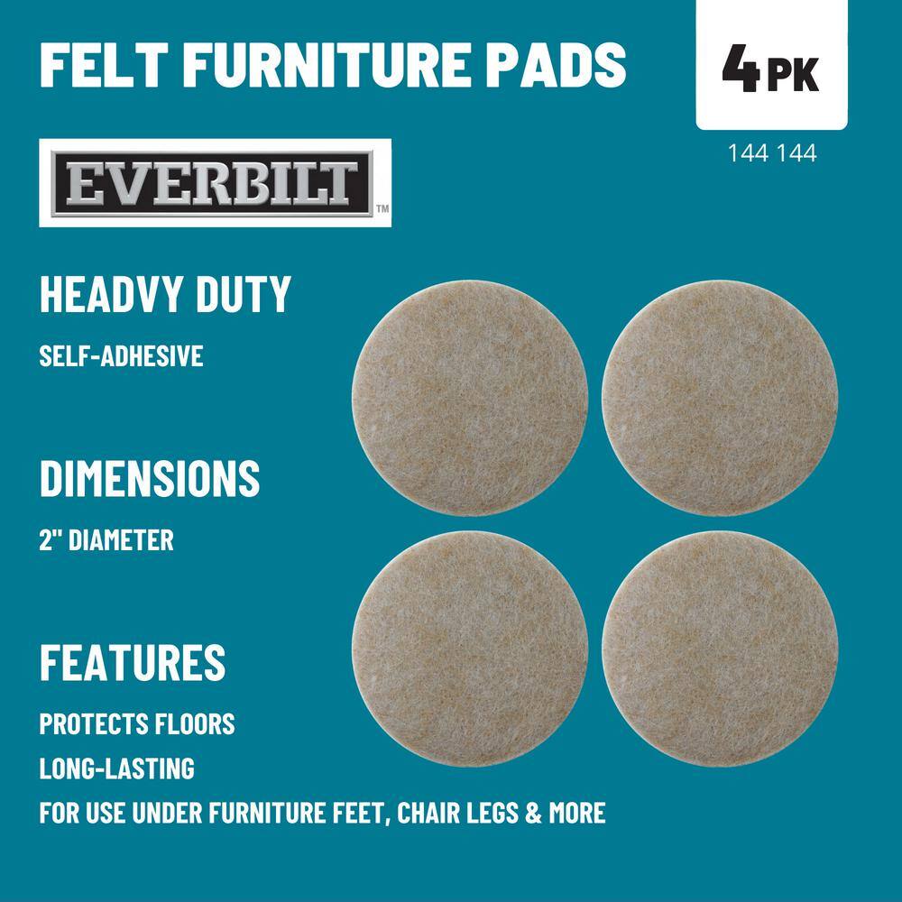 Everbilt 2 in. Beige Round Felt Heavy Duty Self-Adhesive Furniture Pads (4-Pack) 49927