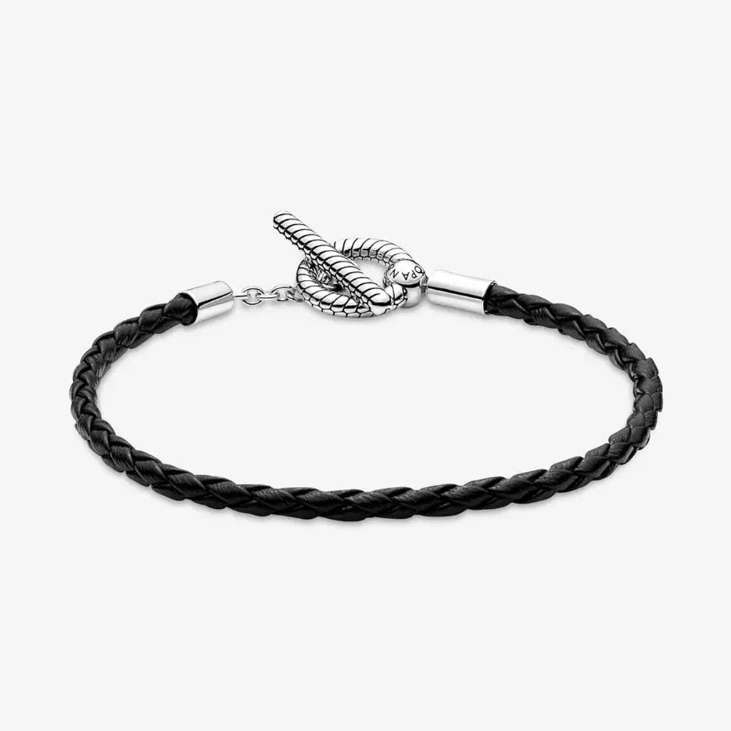 PANDORA  Pandora Moments Braided Leather T-bar Bracelet