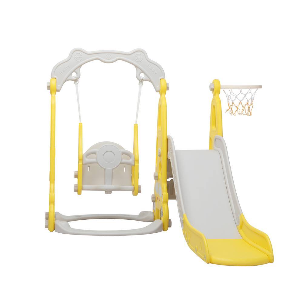 Nyeekoy 3-in-1 Kids Slide and Swing Set Toddler Climber Playset Indoor Outdoor Playground Yellow Plus Grey TH17X1001-T01