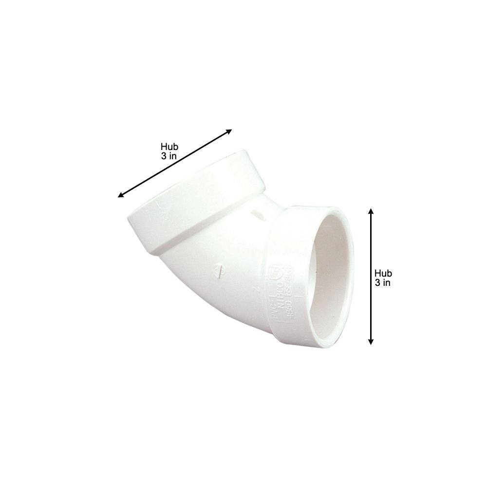 NIBCO 3 in. PVC DWV 60-Degree Hub x Hub Elbow Fitting C4860HD3