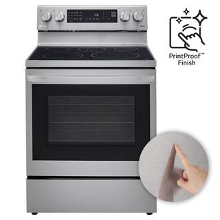 LG 6.3 cu. ft. Smart True Convection InstaView Electric Range Single Oven with Air Fry in Printproof Stainless Steel LREL6325F