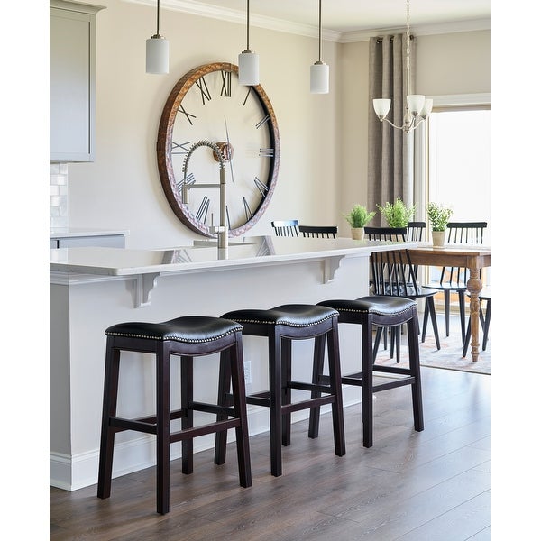 New Ridge Home Goods Julian Counter Height Barstool with Black Faux Leather Seat