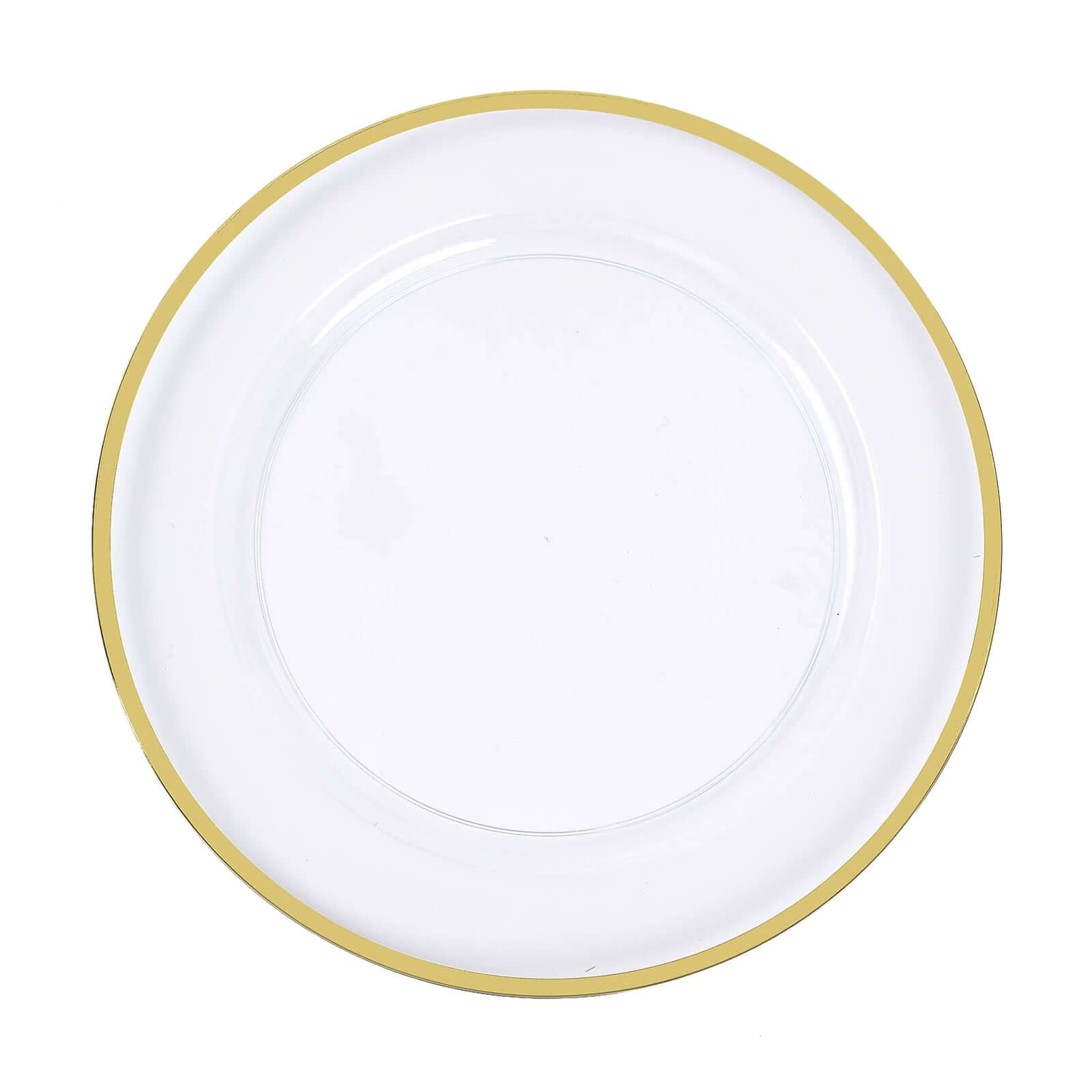 10 Pack Clear Economy Plastic Charger Plates With Gold Rim, Round Dinner Chargers Event Tabletop Decor - 12