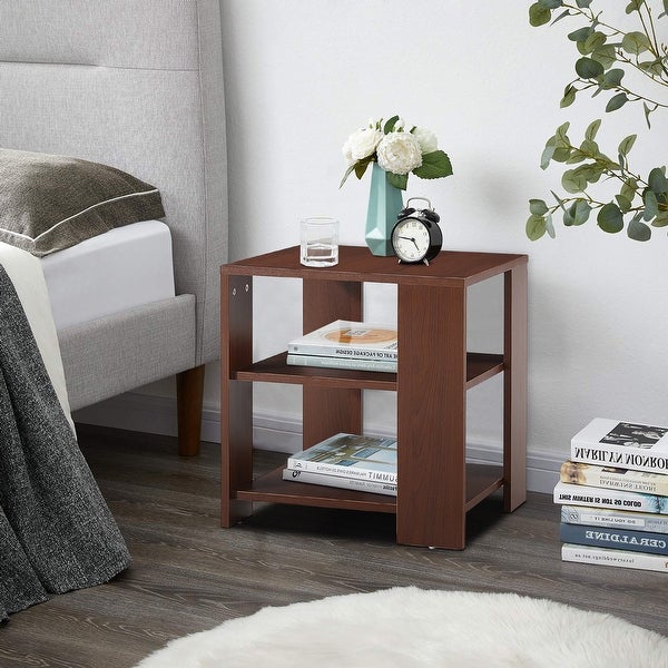 3-Tier End Table w/ Storage Shelf， Wood Side Table， Small Coffee Table - 17.7“