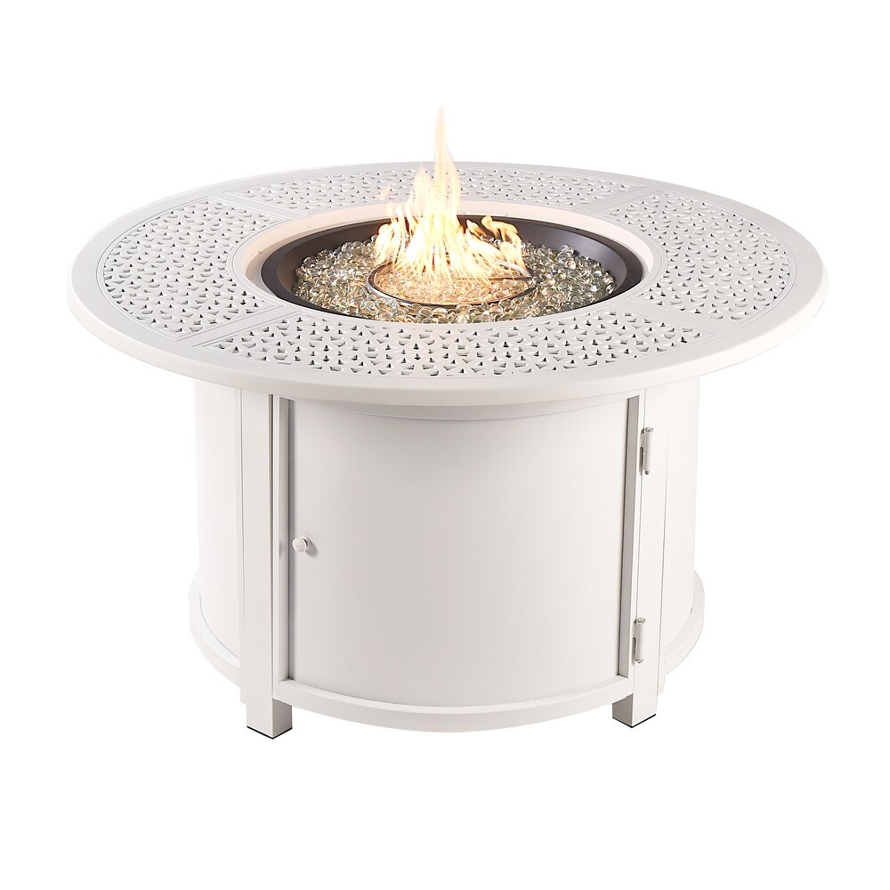 Round 44 in. x 44 in. Aluminum Propane Fire Pit Table with Glass Beads  Two Covers  Lid  57 000 BTUs