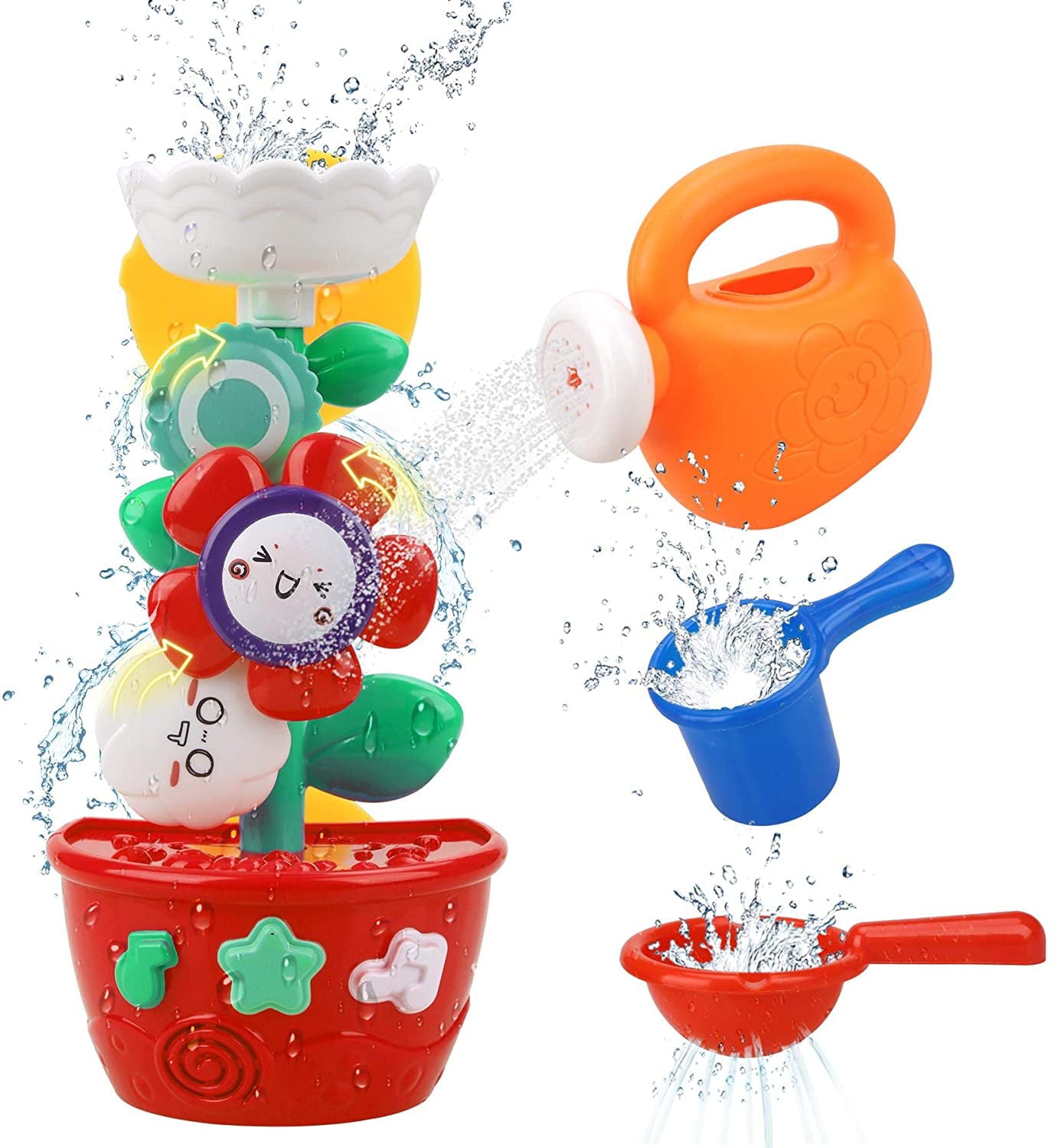 Flower Bath Toys Bathtub Toys for Toddlers Babies Kids 2 3 4 Year Old Girls Boys Gifts with 1 Mini Sprinkler 2 Toys Cups Strong Suction Cups