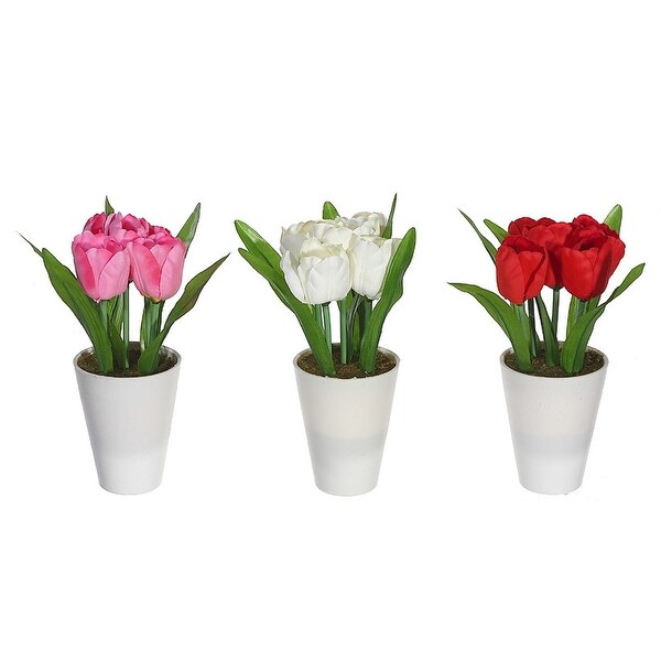 Artificial Tulips In White Plastic Pot (Asstd)