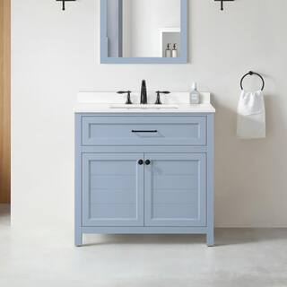 Home Decorators Collection Hanna 36 in. W x 19 in. D x 34.50 in. H Freestanding Bath Vanity in Spruce Blue with White Engineered Stone Top Hanna 36SB