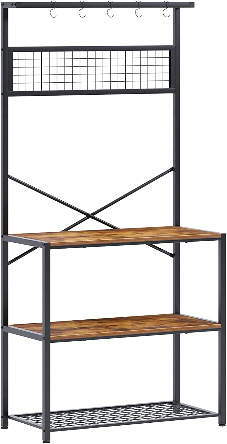 SogesPower Standing Kitchen Island with Storage Shelf， Kitchen Organization and Storage， Multi-Storage Racks and Hooks Saving Space Rustic Brown