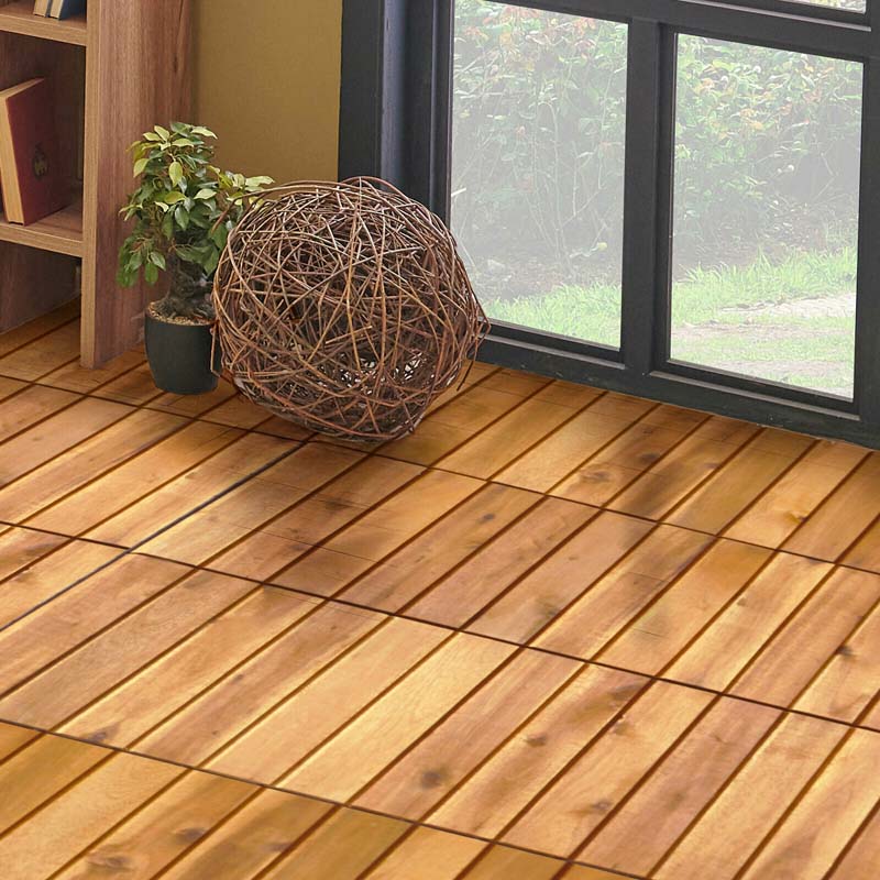 27 Pcs Interlocking Patio Deck Tiles, 12 x 12in Acacia Wood Floor Tiles, 27 sq. Ft Wood Composite Deck Flooring Pavers