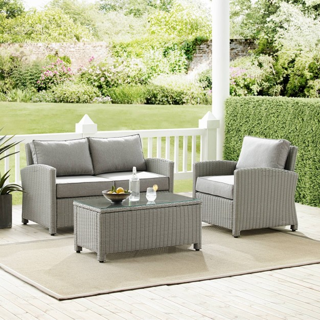 3pc Bradenton Outdoor Steel Conversation Set Gray Crosley