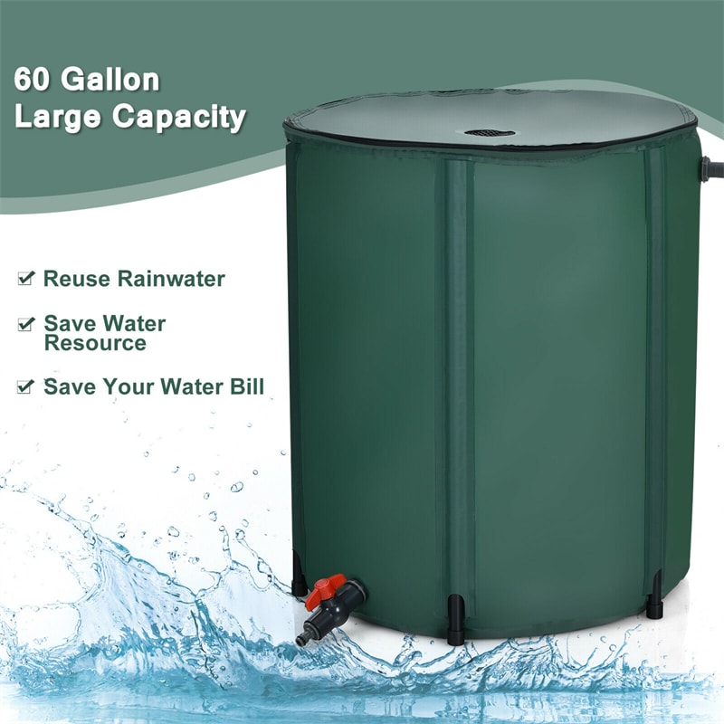 60 Gallon Portable Collapsible Rain Barrel Water Collector Tank Water Storage