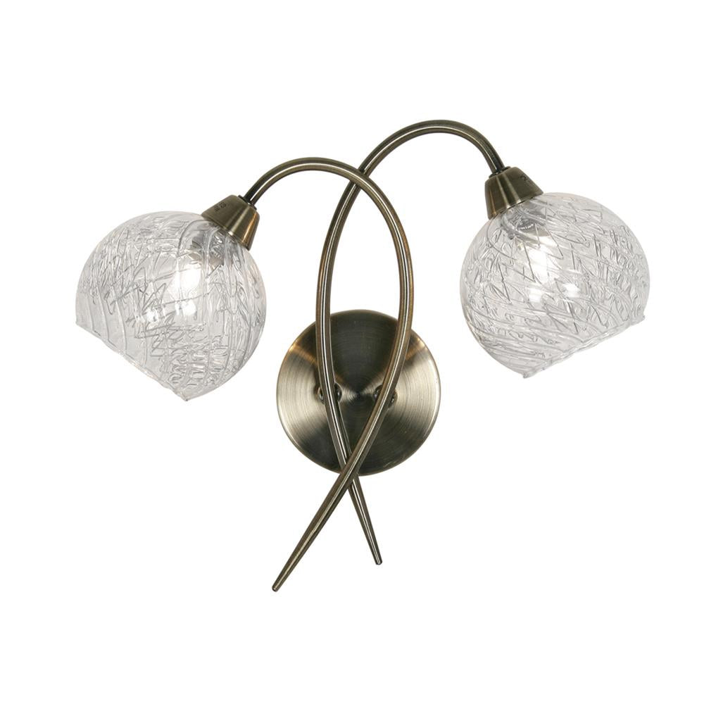 Oaks 2021/2 AB Tarn Antique Brass 2 Lamp Decorative Wall Light with Glass Shades