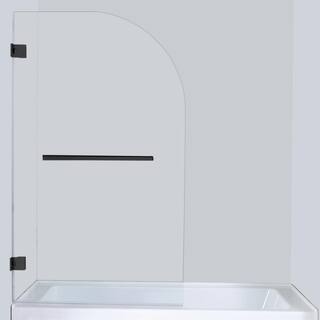 ROSWELL Napoli 34 in. W x 58 in. H Pivot Frameless Tub Door in Matte Black 810134-HD-MB