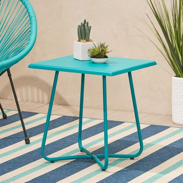 Small Square Side Table Outdoor Side Table 18inch Modern End Accent Table for Patio Porch Peacock Blue